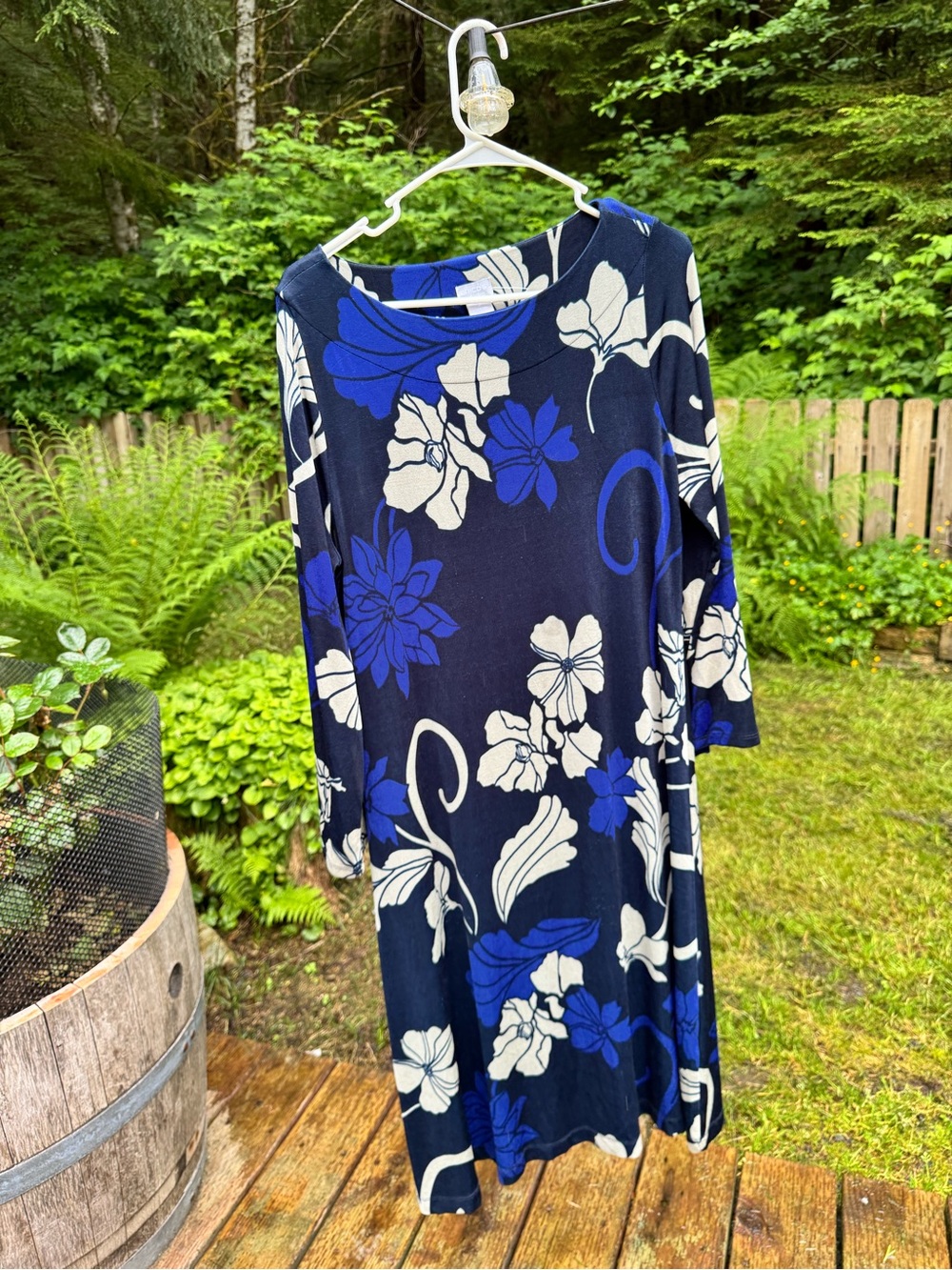 Chico's Navy Blue Floral Long-Sleeve Midi Dress